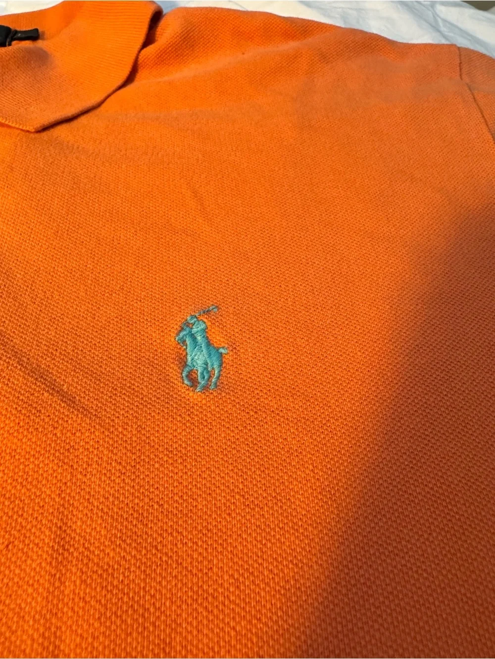 Genuine Y2K Polo Ralph Lauren Orange Cotton Mesh Polo Men’s L Blue Pony